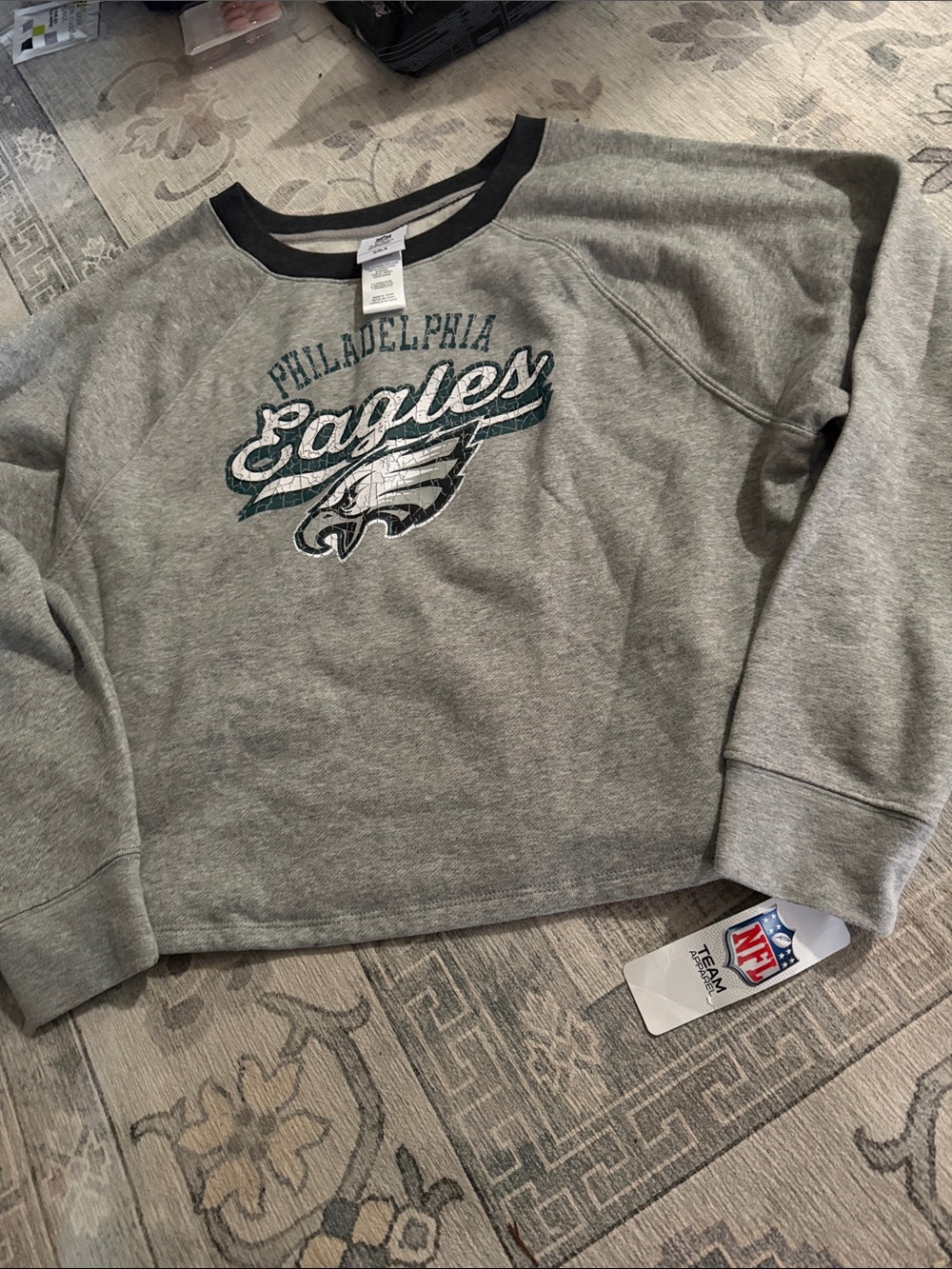 NFL Philadelphia Eagles Gray Crewneck Sweatshirt with Black Trim
